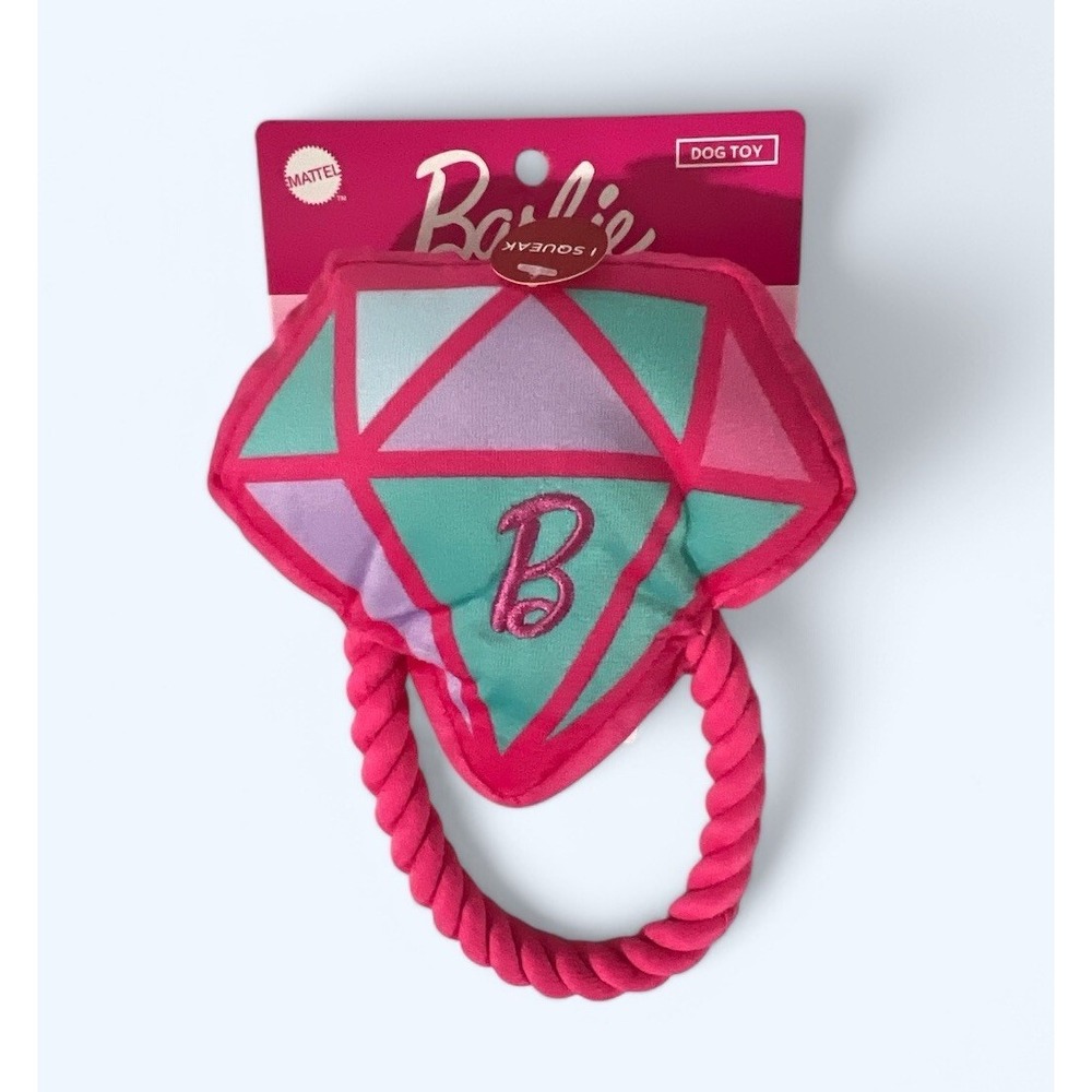 NEW Dog Toy Stuffed Barbie Diamond Ring with Squeaker and Rope Ring for Tug